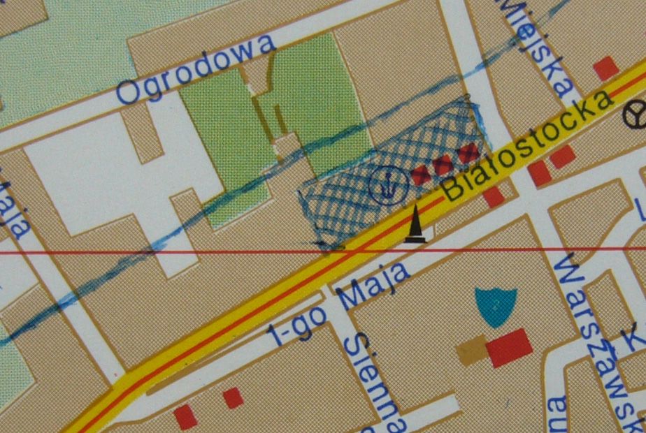 Prawdopodobne miejsce cmentarza na Białostockiej (obszar zakreślony)